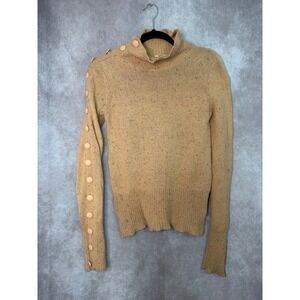 MOTH Anthropologie Mock Neck Button Accent Sweater‎ Wool Blend Beige Flecked S